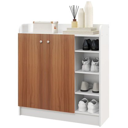 HOMCOM Schuhschrank mit 2 Türen – Schmaler Schuhregal mit verstellbaren Regalen für 12 Paar Schuhe – 83x30x90 cm Natur