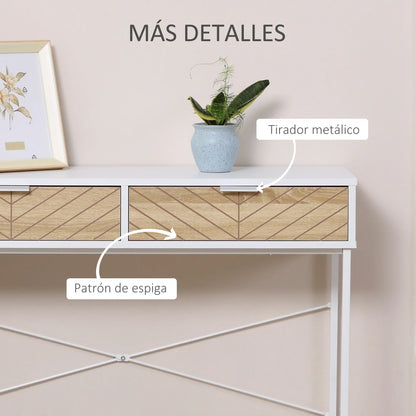 HOMCOM Schmale Konsole für den Eingangsbereich mit 2 Schubladen, modernes Design mit eingeprägten Linien für Flur, Wohnzimmer und Schlafzimmer 100x30x75 cm Weiß und Eiche