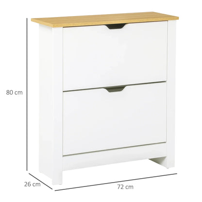 HOMCOM Moderner Schuhschrank Eingangsbereich Schuhregal für 12 Paare Schuhe mit Klappschubladen und verstellbaren Regalen Schmale Schuhablage für Flur 72x26x80 cm Weiß