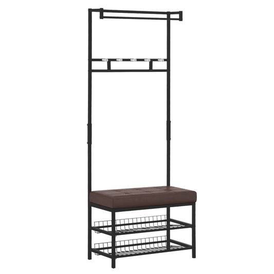 HOMCOM Appendiabiti con 5 Ganci e Scarpiera a 2 Livelli, Appendiabiti in Metallo per Ingresso, Camera da Letto, 72,5 x 35 x 180 cm