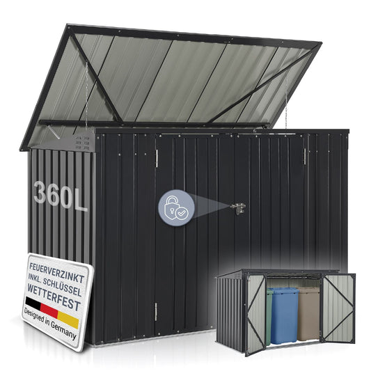 Juskys Coperchi cassonetti Namur 2 m² box portaoggetti grigio per 3 contenitori due grandi ante
