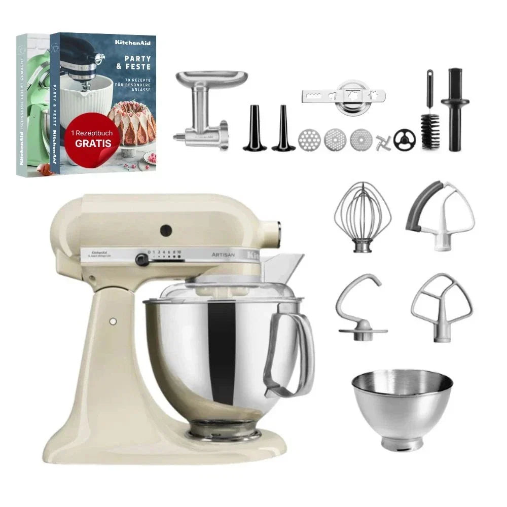 KitchenAid 4,8 L 5KSM175 Artisan Küchenmaschine Meatlover mit Ganzmetall- Fleischwolf und Spritzgebäckvorsatz