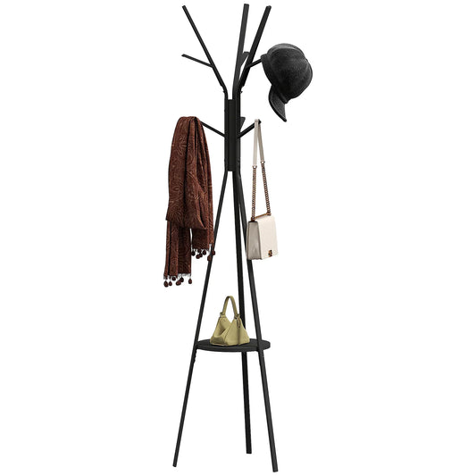 HOMCOM Attaccapanni ad Albero in Metallo con 9 Ganci e Ripiano Appendiabiti Vintage per Camera da Letto e Soggiorno 45x45x180 cm Nero