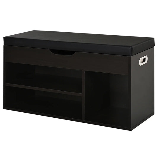 HOMCOM Scarpiera Imbottita per Ingresso, Mobile Ingresso con Scarpiera, 3 Scomparti, Seduta in Similpelle, per Soggiorno e Corridoio, 80x30x43 cm, Nero