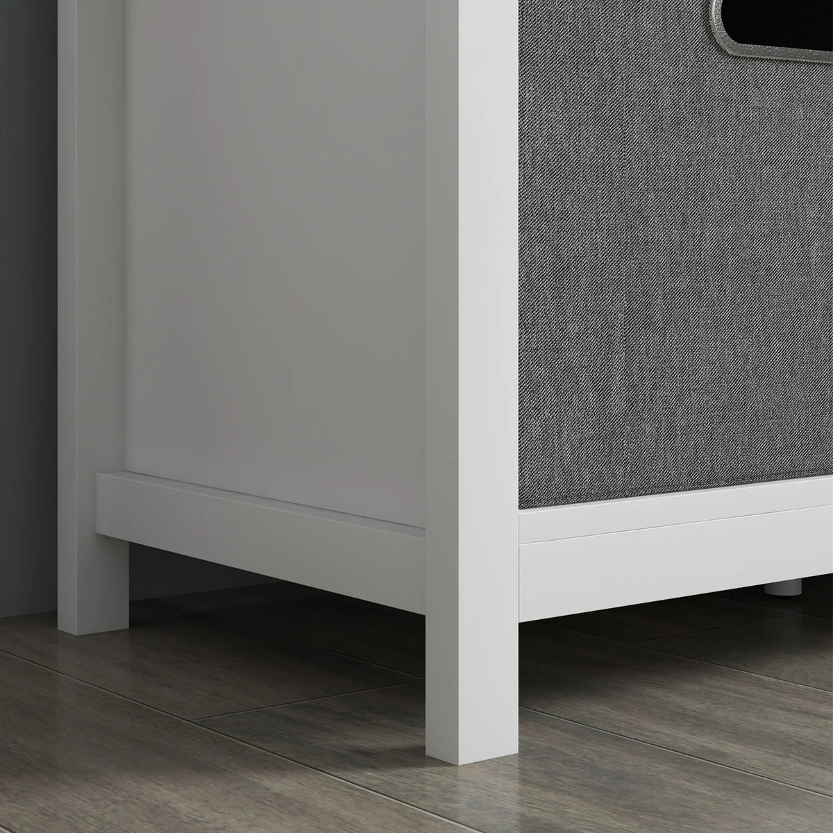 HOMCOM Schuhe-Bank mit verstellbarem 3-stufigem Regal, 2 abnehmbaren Schubladen und Polster, Möbel aus Spanplatte, 105x35x47 cm, Weiß und Grau