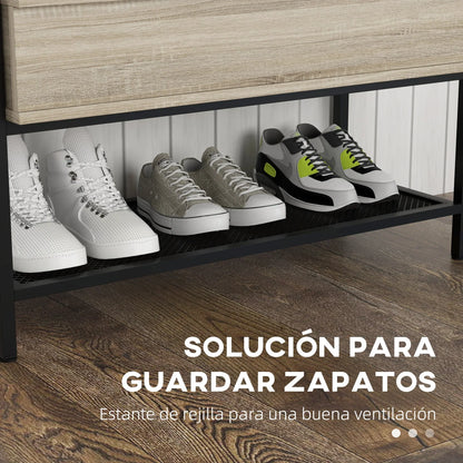 HOMCOM Schuhbank mit Klappdeckel und verstecktem Fach sowie unterer Gitterablage für 4 Paar Schuhe für Flur und Wohnzimmer 84x39,5x61 cm Eiche