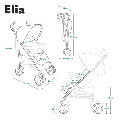 LIONELO Elia Buggy Klein Zusammenklappbar Kinderwagen Bis 15 Kg, Rücken Und Fußstützenverstellung Hinterradbremse, Moskitonetz, Einkaufskorb