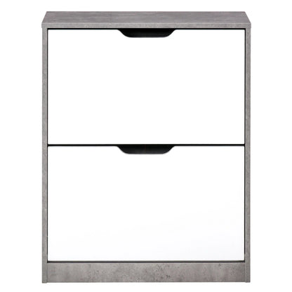 HOMCOM Holz Schuhschrank Schuhregal mit 2 Klapptüren und 4 Ablagen für 8 Paare im Eingangsbereich Flur Schlafzimmer 62,5x26x81 cm Grau